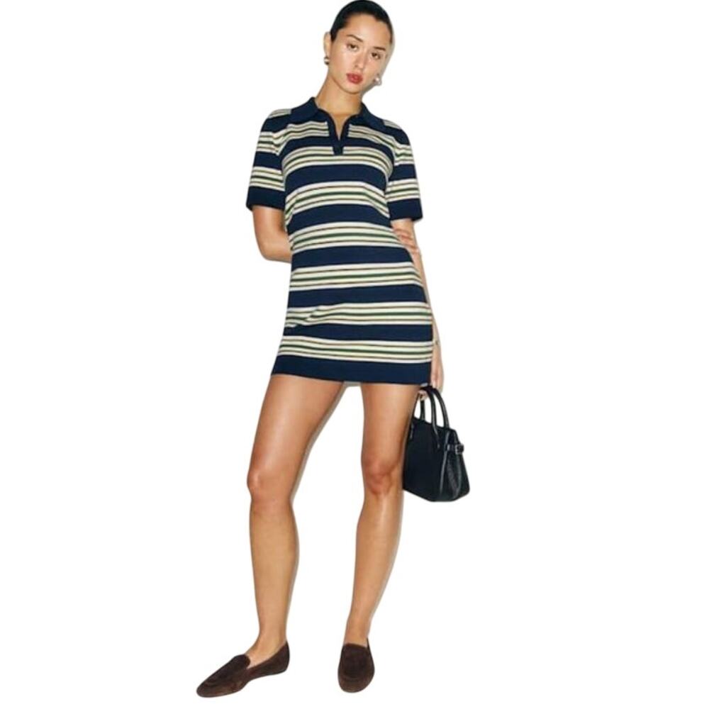 NWT Reformation Striped Navy Preppy Polo Sweater Dress Size Small